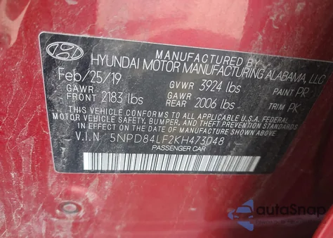 2019 Hyundai Elantra Sel from USA, damaged, VIN 5NPD84LF2KH473048